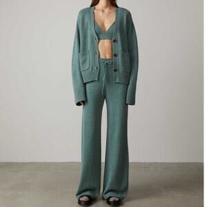 Lisa Yang Sofi Trousers Pants 100% Cashmere Jade Green Sz 0 XS NWT $565 Wide Leg